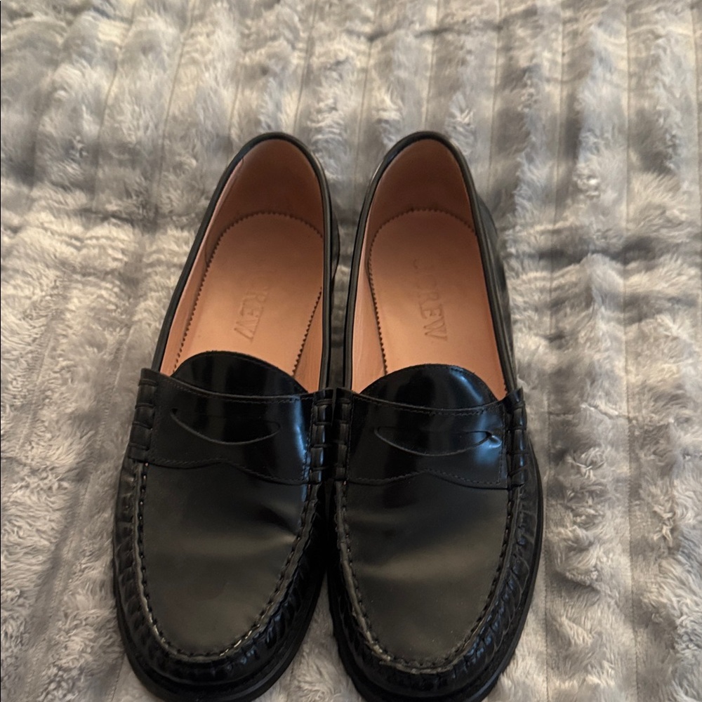 J Crew Classic Black Leather Penny Loafers